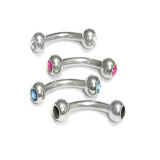 Stainless Steel Curved Barbell W/ Gem