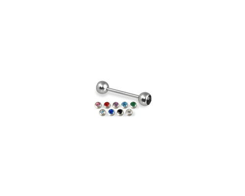 Stainless Steel Straight Barbell W/ Gem